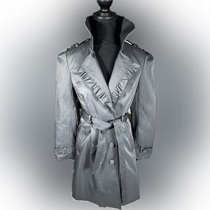 Darling Brand Military Style Trench Coat with Ruffles Gray size Small